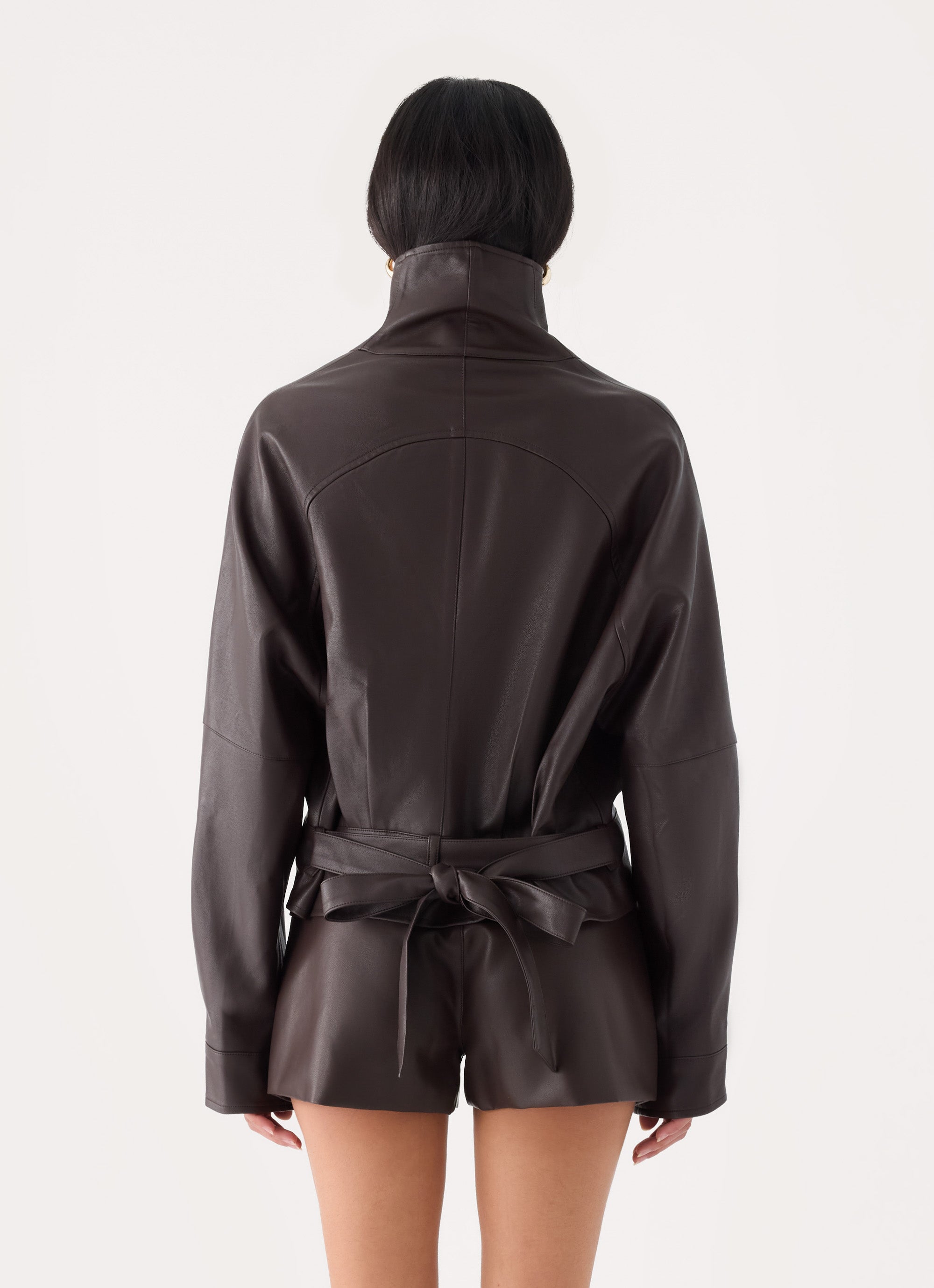 Deliana Oversized Faux Leather Jacket - Chocolate