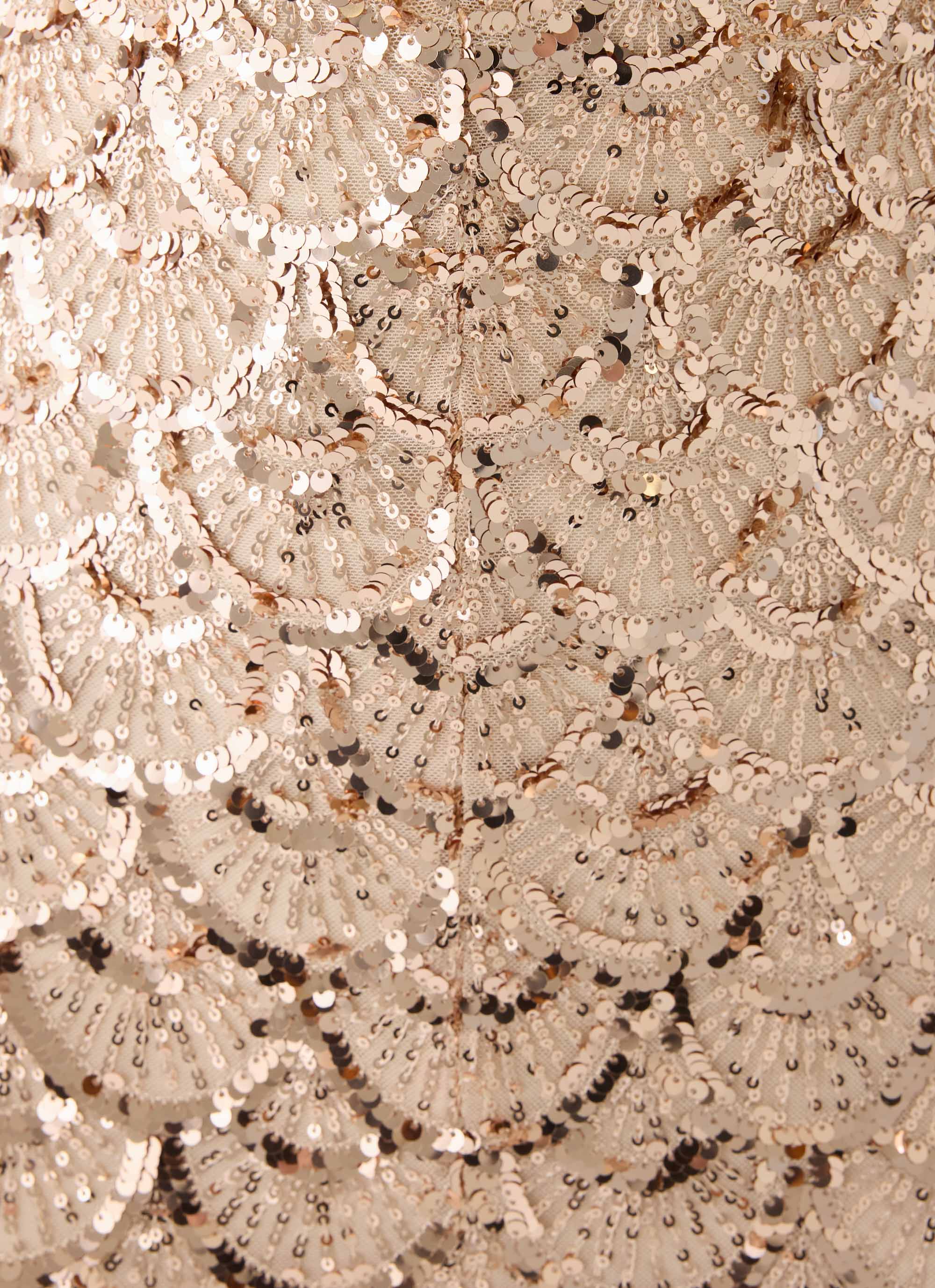 Deline Embellished Halter Mini Dress - Gold