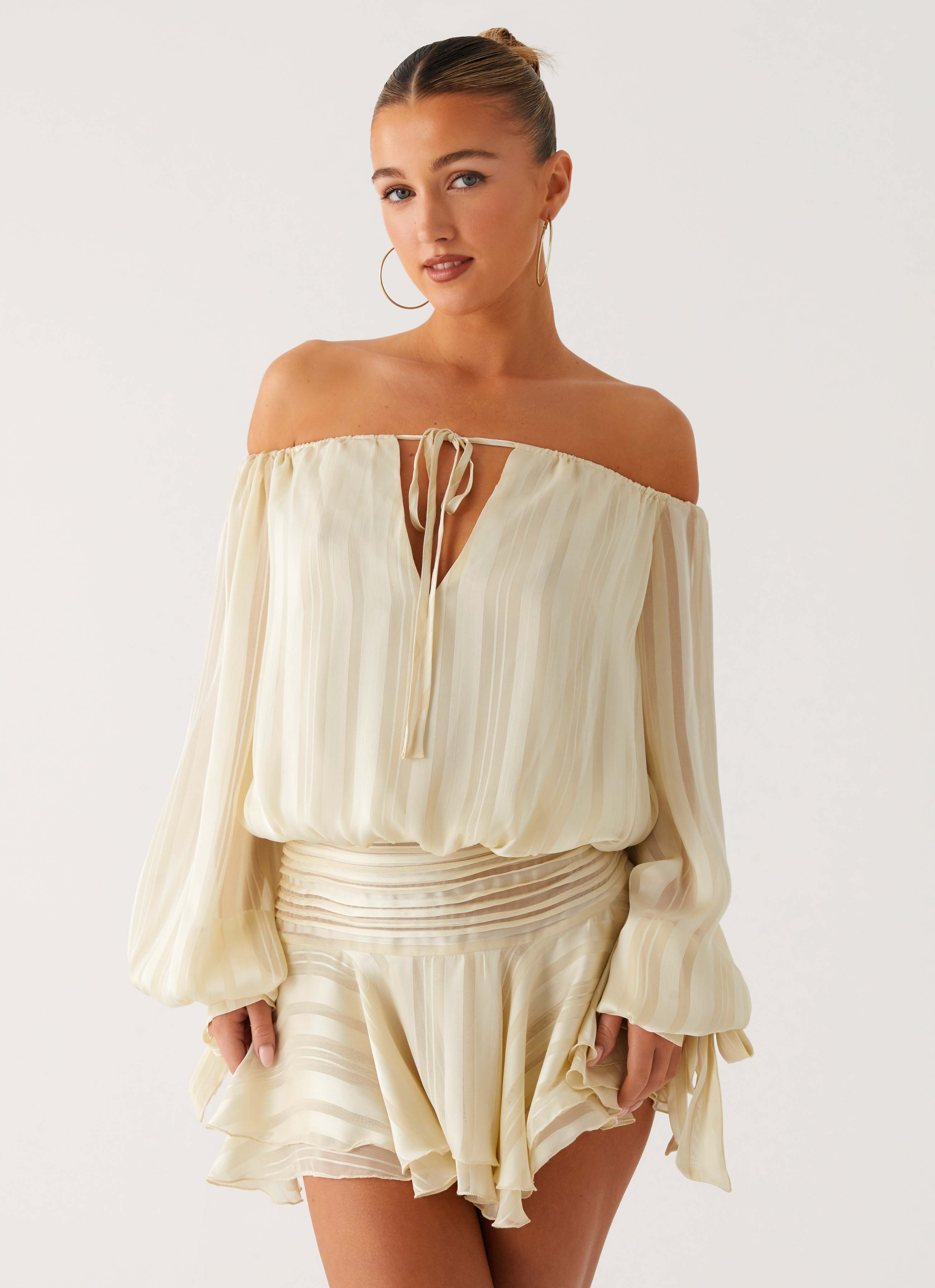 Eira Balloon Sleeve Mini Dress - Ivory