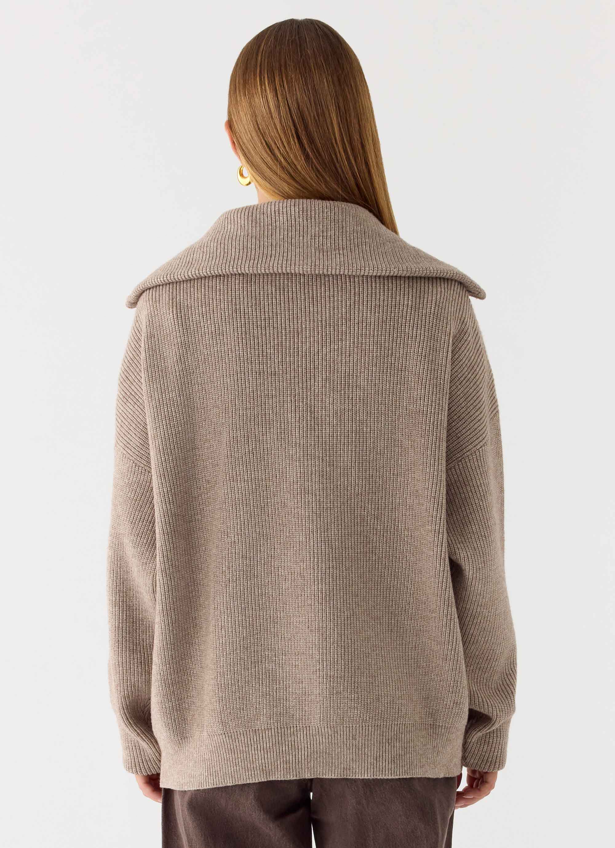 Eirena Quarter Zip Knit Sweater - Tan