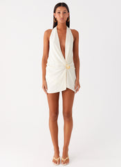Eleanora Plunge Mini Dress - Ivory