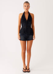 Esma Halter Top - Washed Dark Blue
