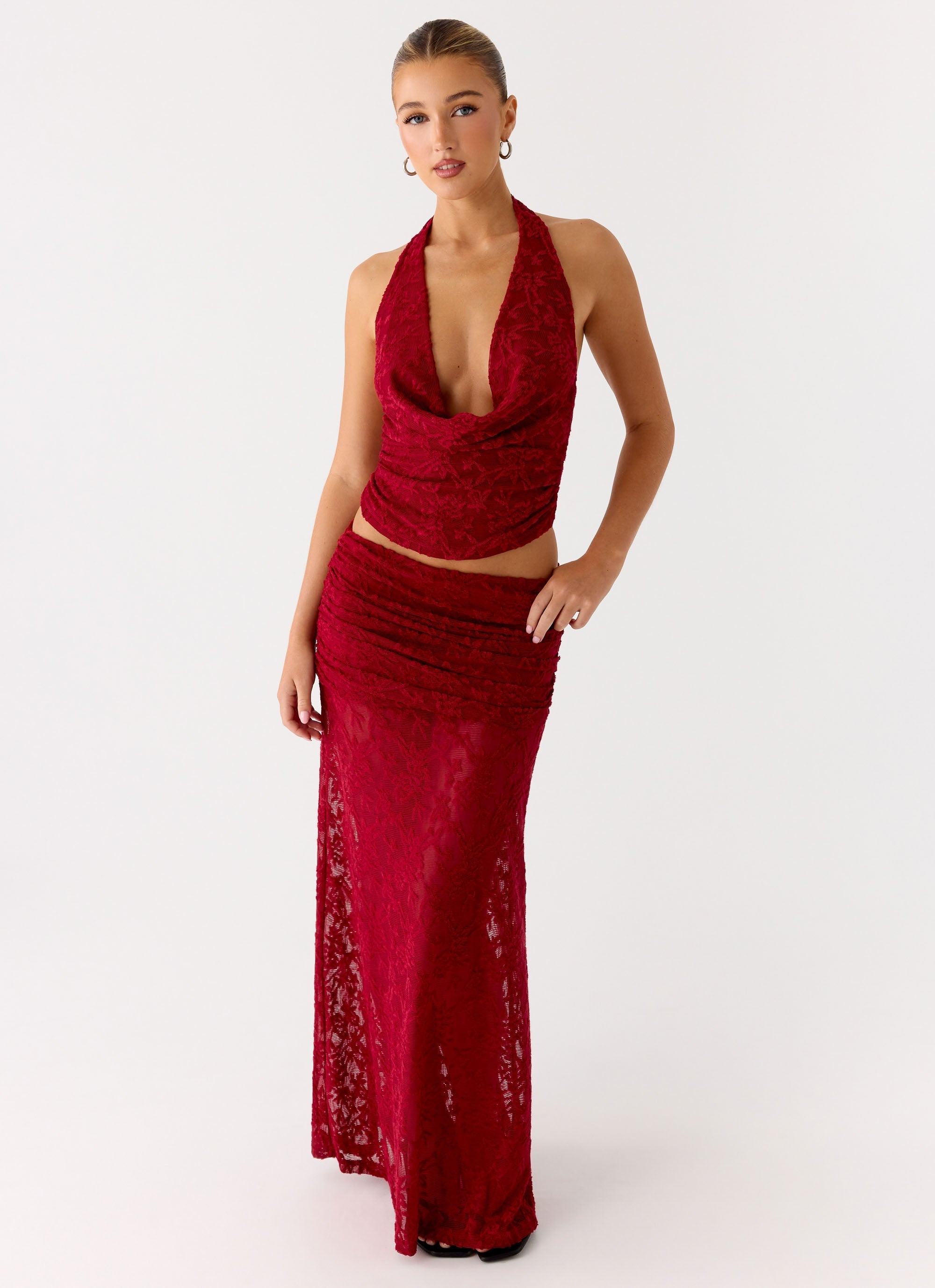 Farruko Jacquard Maxi Skirt - Dark Cherry