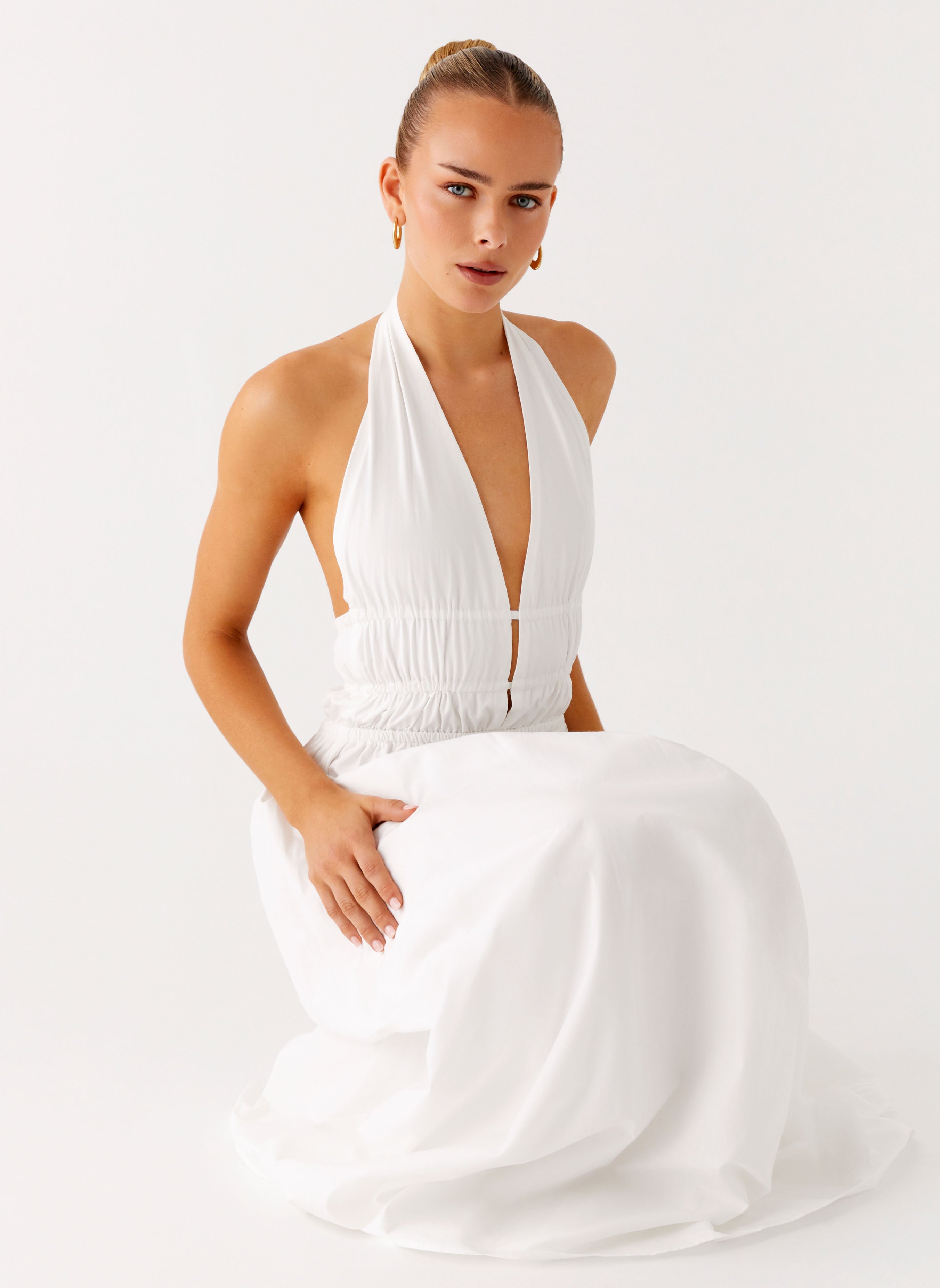 Figaro Halter Maxi Dress - White