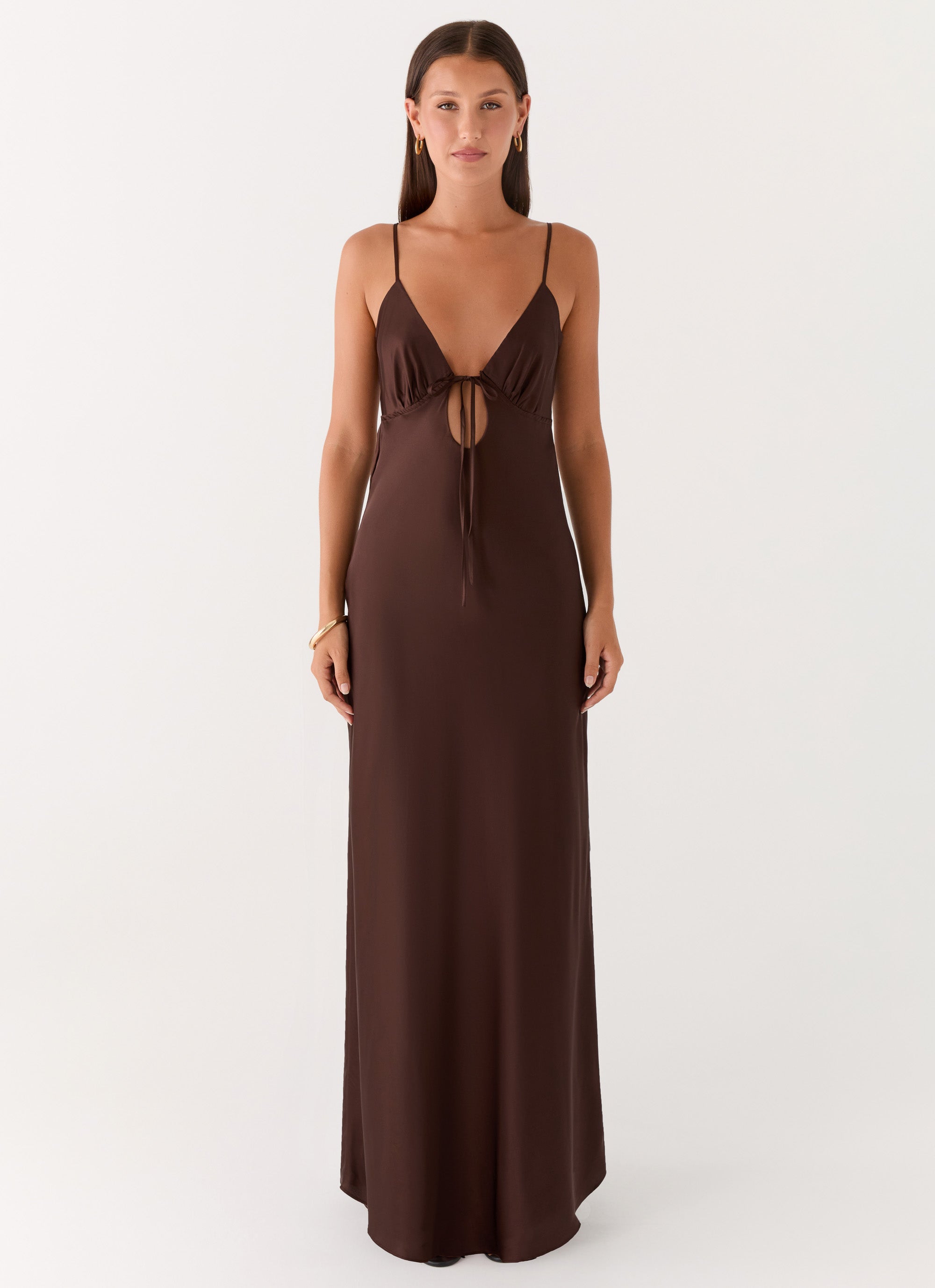 Flora Satin Maxi Dress - Chocolate