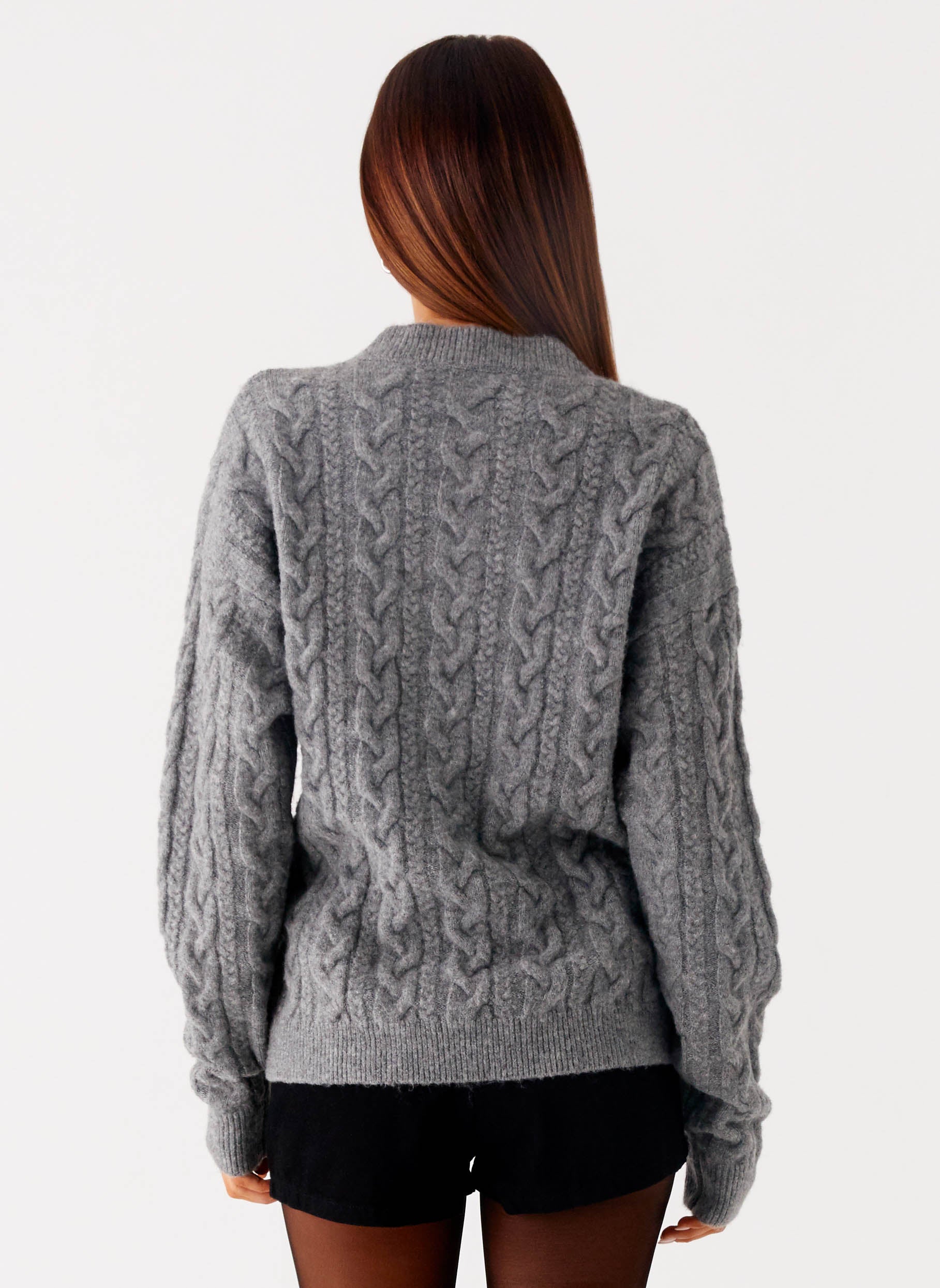 Frawley Cable Knit Cardigan - Grey