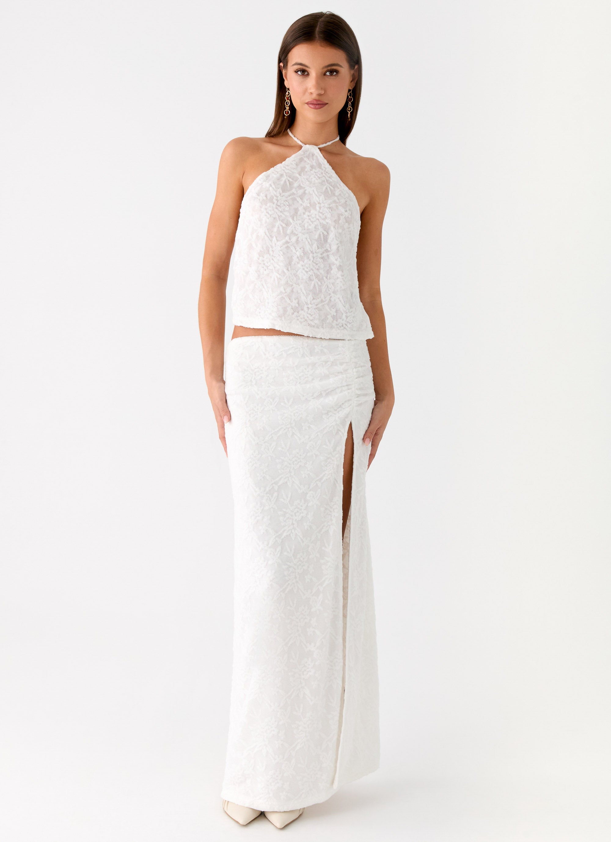 Griff Low Rise Jacquard Maxi Skirt - White
