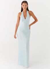 Heavy Hearted Satin Maxi Dress - Ice Blue
