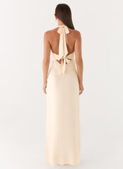 Heavy Hearted Satin Maxi Dress - Pearl