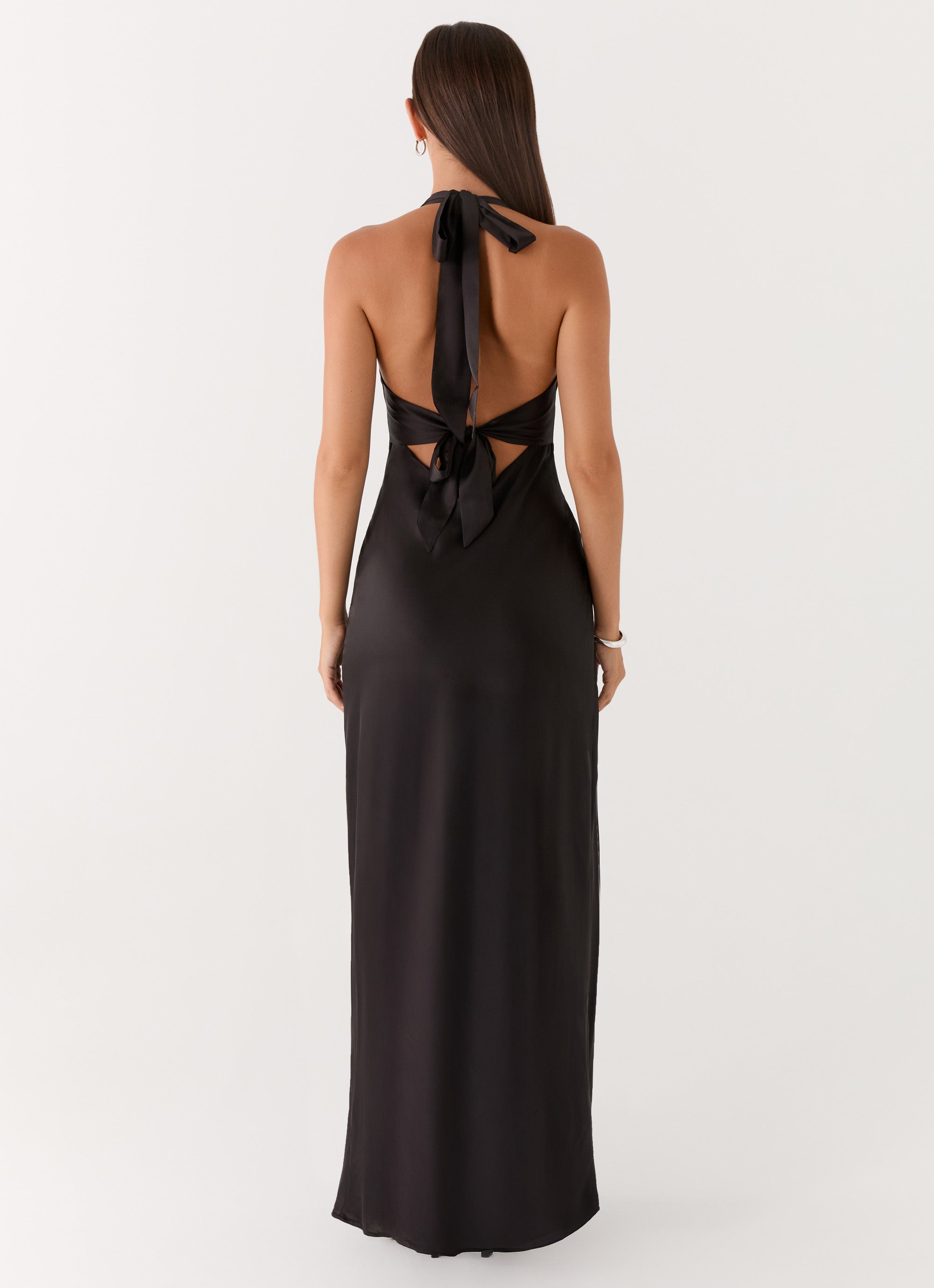 Heavy Hearted Satin Maxi Dress - Black