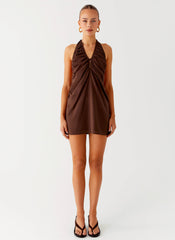 Jepsen Cotton Halter Mini Dress - Chocolate
