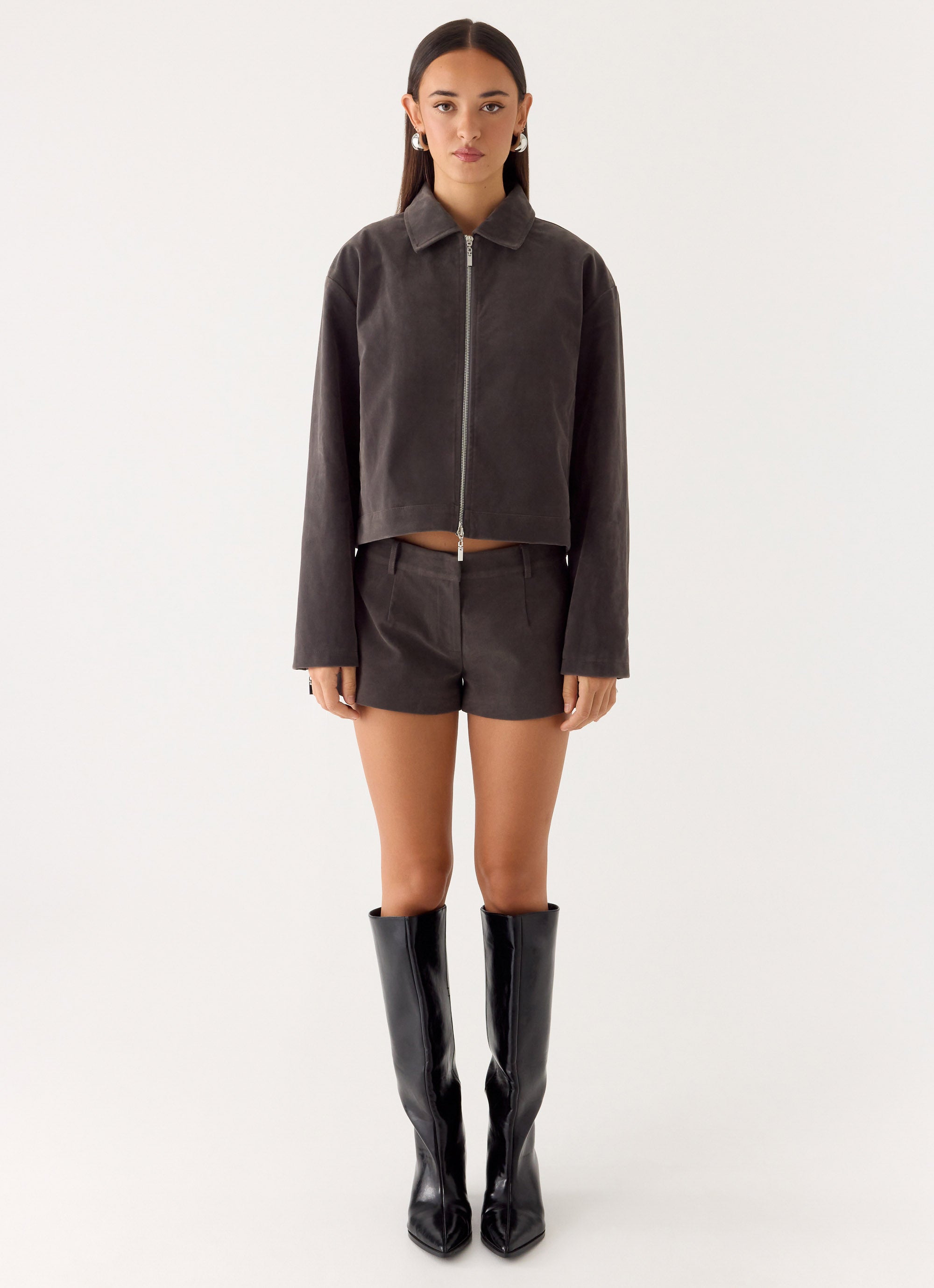 Jeremy Faux Suede Shorts - Tan Grey