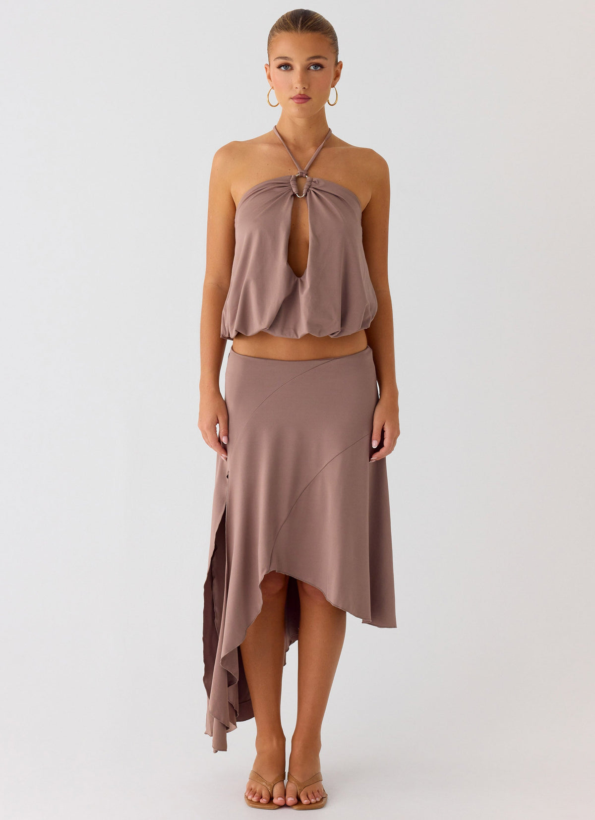 Jisoo Asymmetric Midi Skirt - Desert Taupe