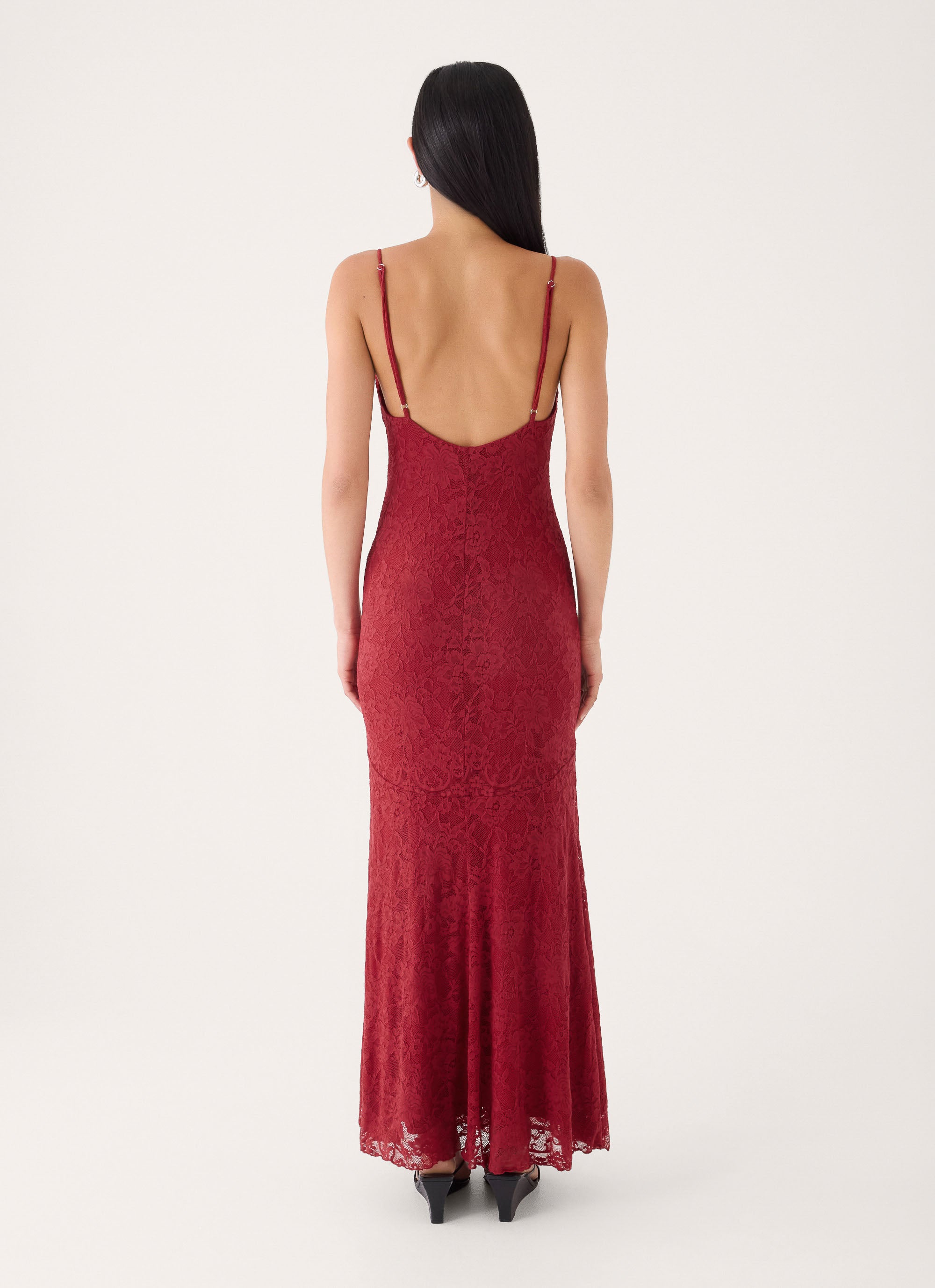 Lacey Dream Lace Maxi Dress - Fire Red