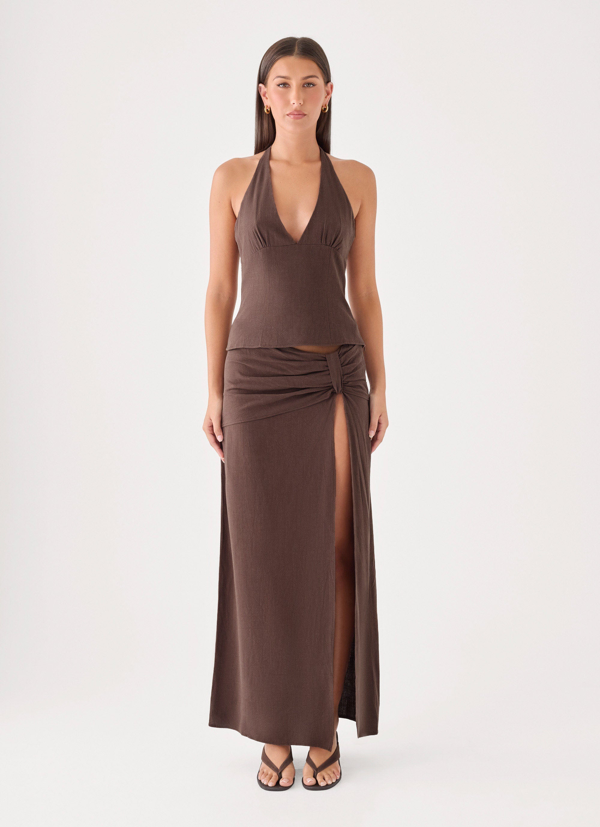 Lielle Linen Halter Top - Chocolate