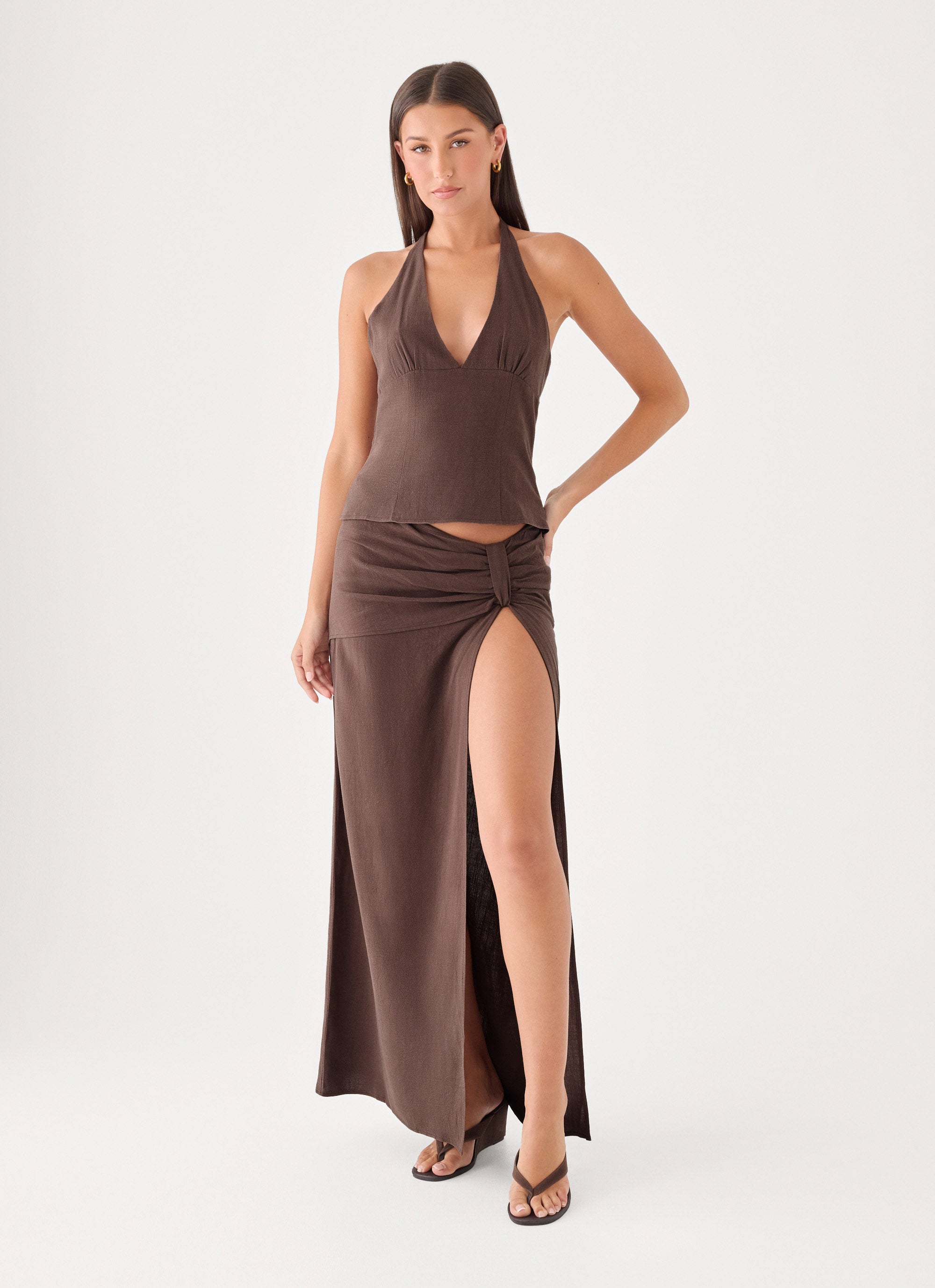 Lielle Linen Maxi Skirt - Chocolate