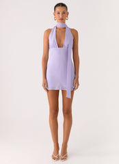 Melisande Scarf Neck Mini Dress - Lavender