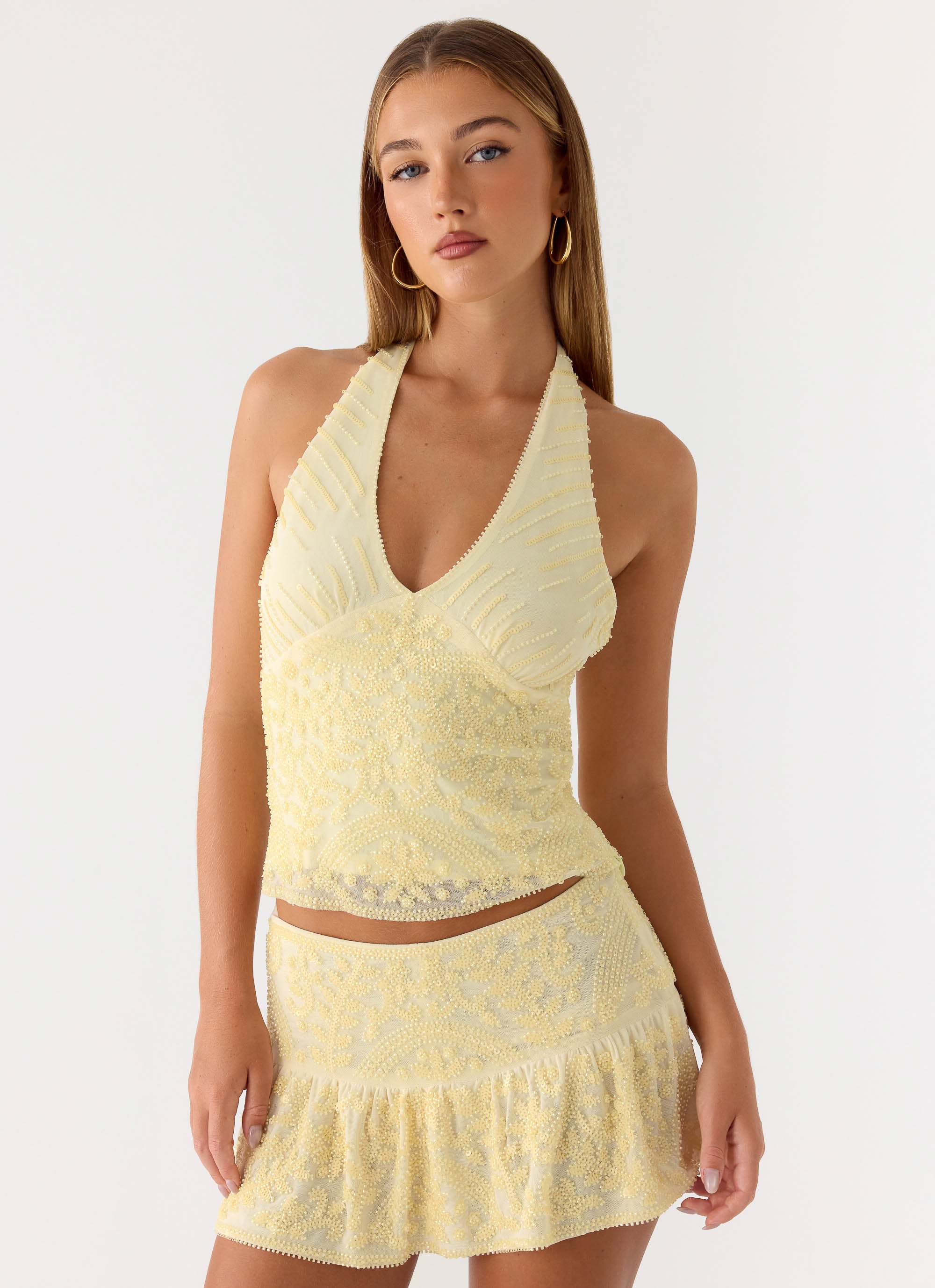 Mimi Beaded Mini Skort - Yellow