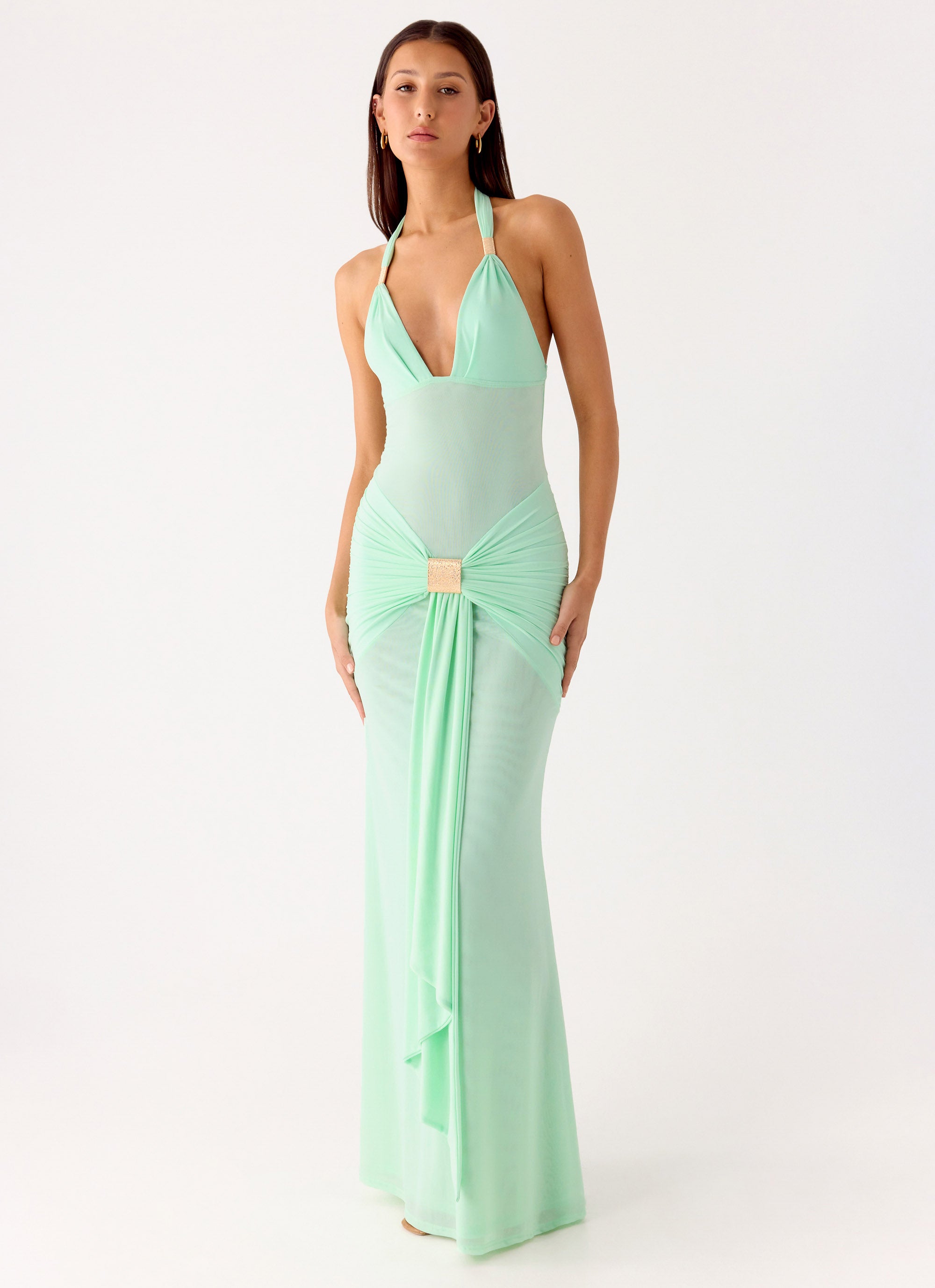 Miyah Halter Hardware Maxi Dress - Mint Blue