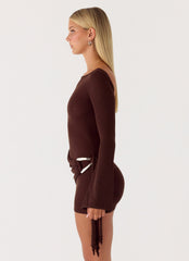Niella Long Sleeve Wrap Mini Dress - Chocolate