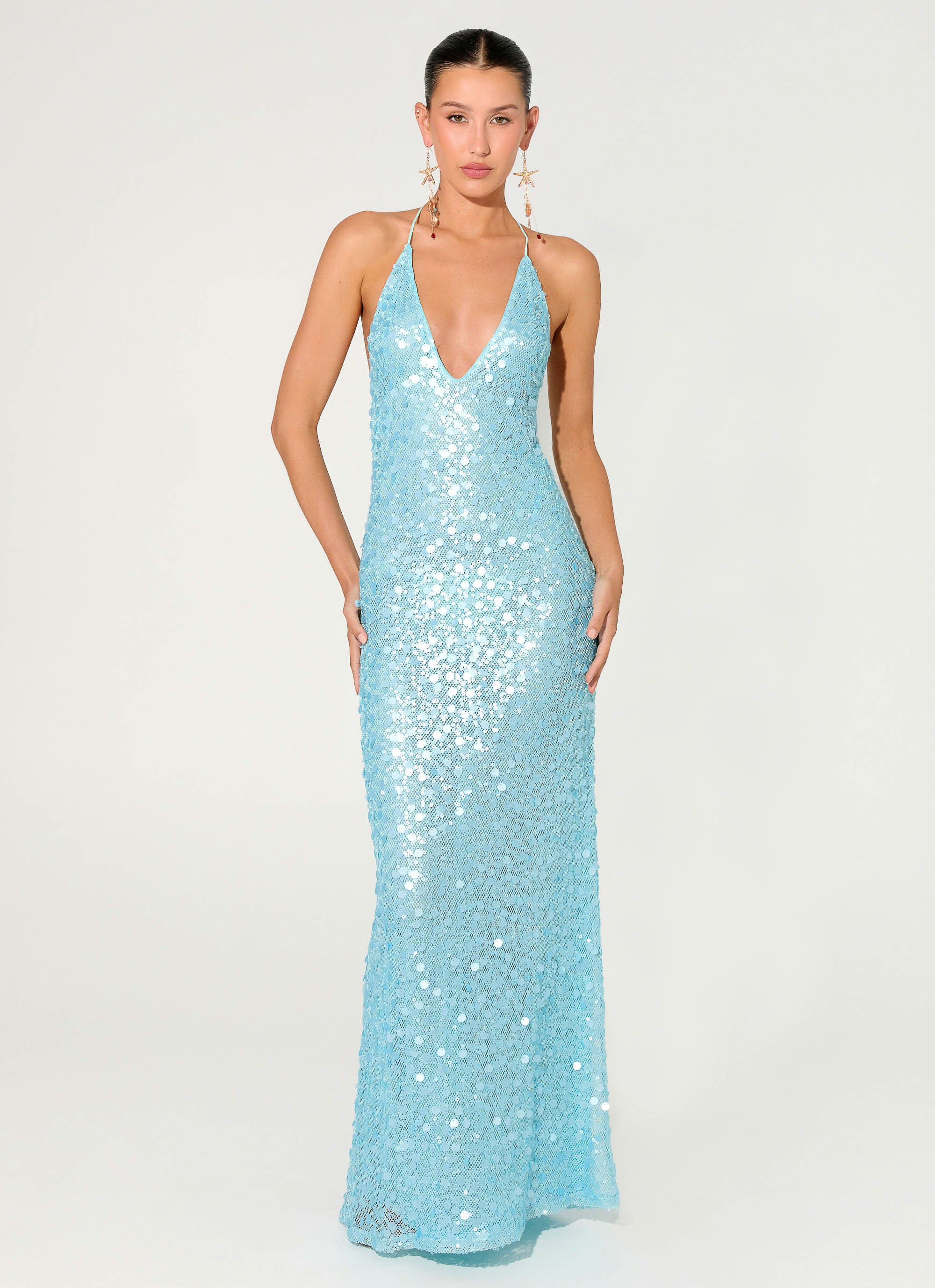 Ocean Views Sequin Maxi Dress - Blue