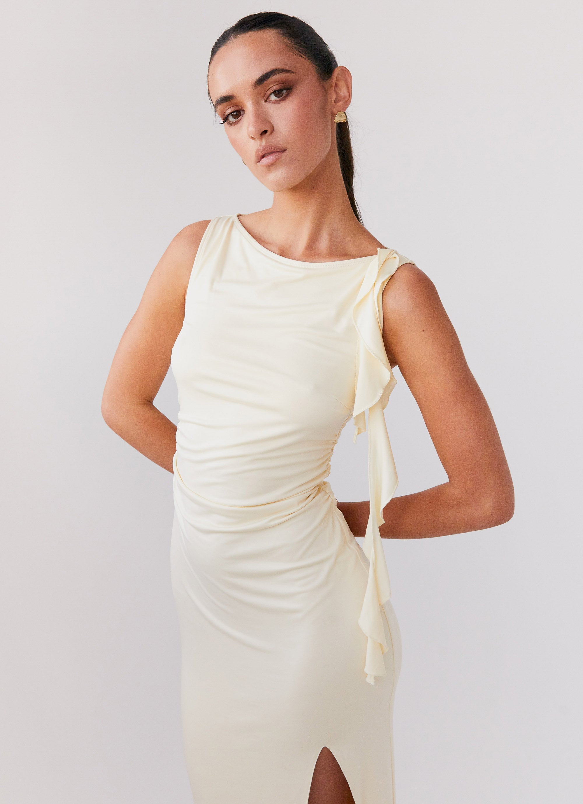 Stay with Me Frill Maxi Dress - Buttercream