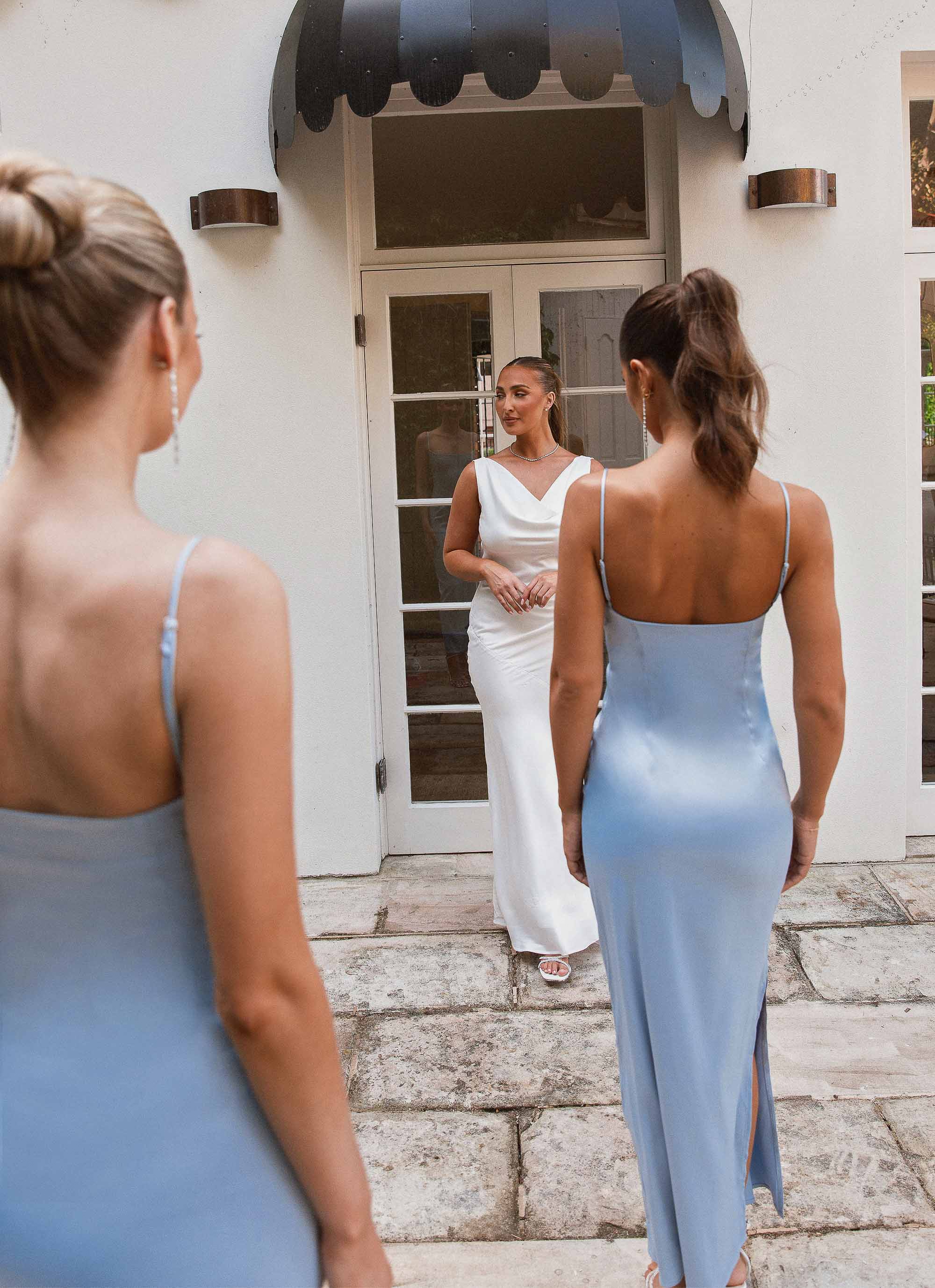 Close to You Satin Maxi Dress - Ice Blue