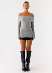 Romeo Bardot Knit Top - Grey