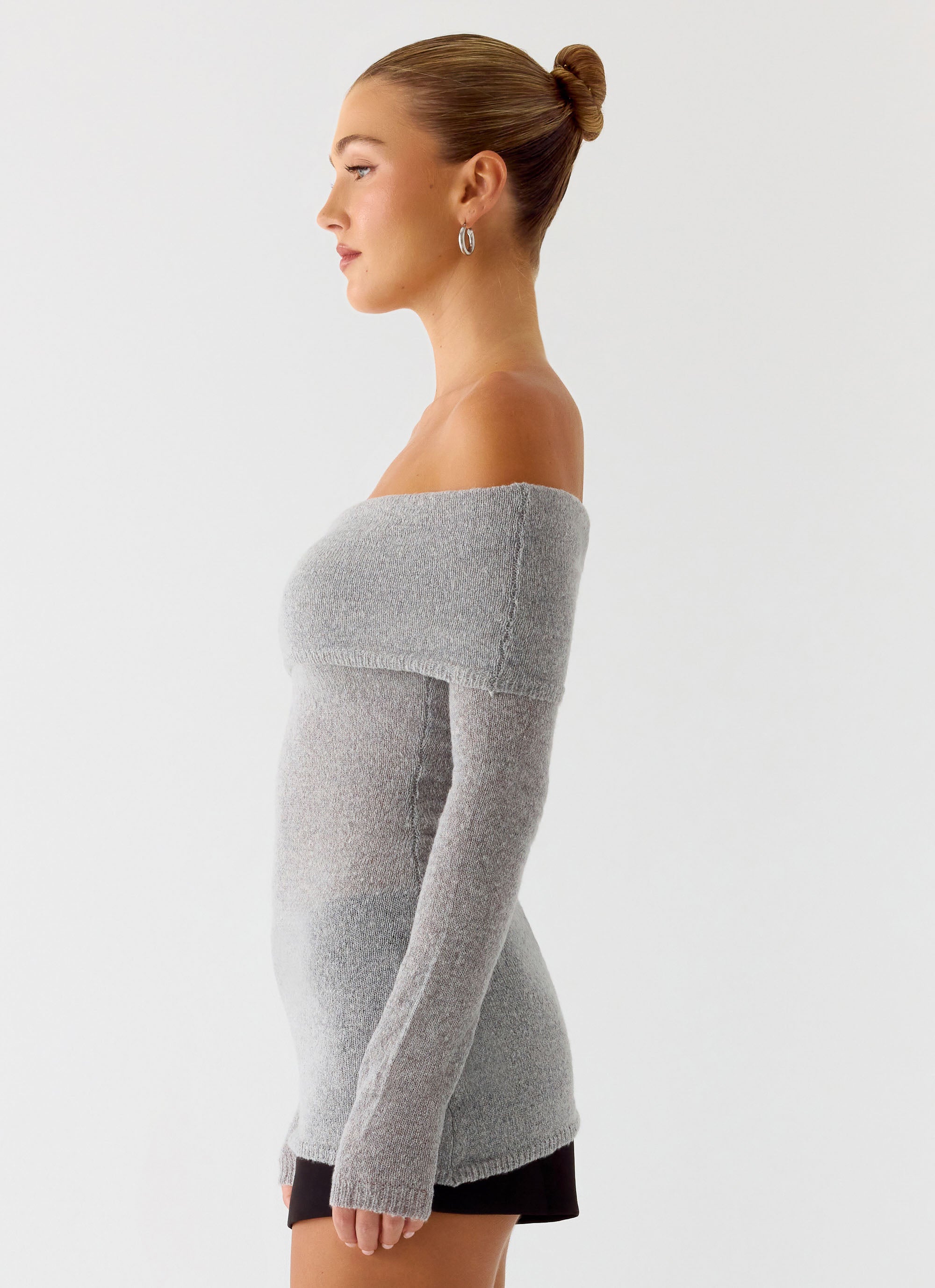 Romeo Bardot Knit Top - Grey