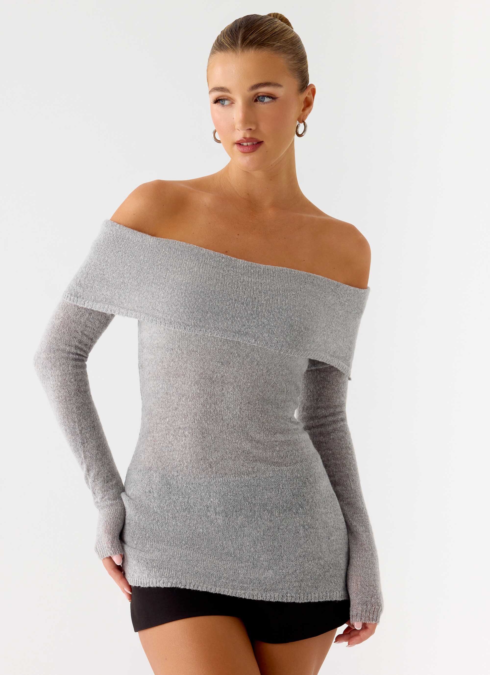 Romeo Bardot Knit Top - Grey