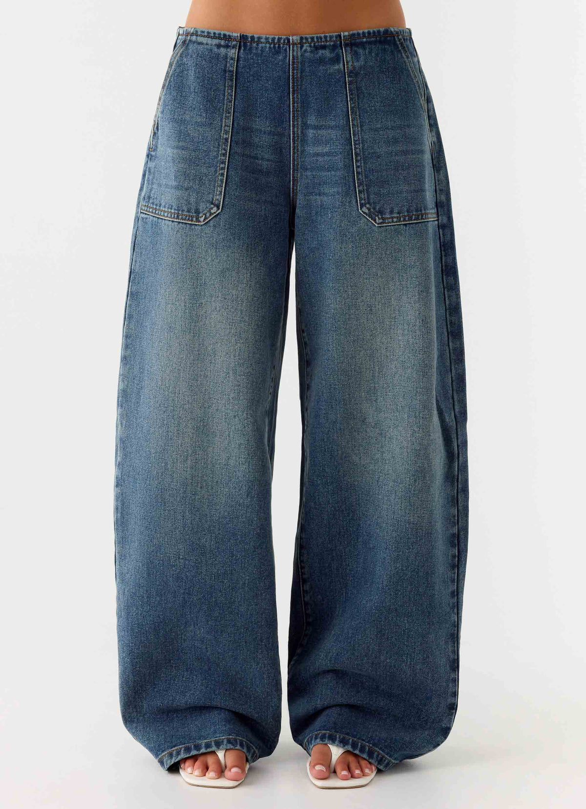 Seethal Low Rise Washed Denim Jeans - Mid Wash Blue