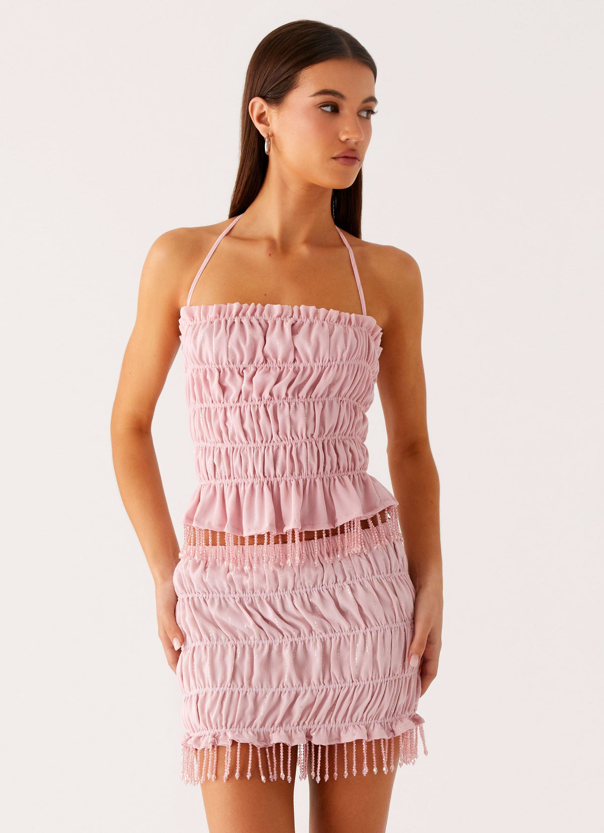 Shari Beaded Halter Top - Pink