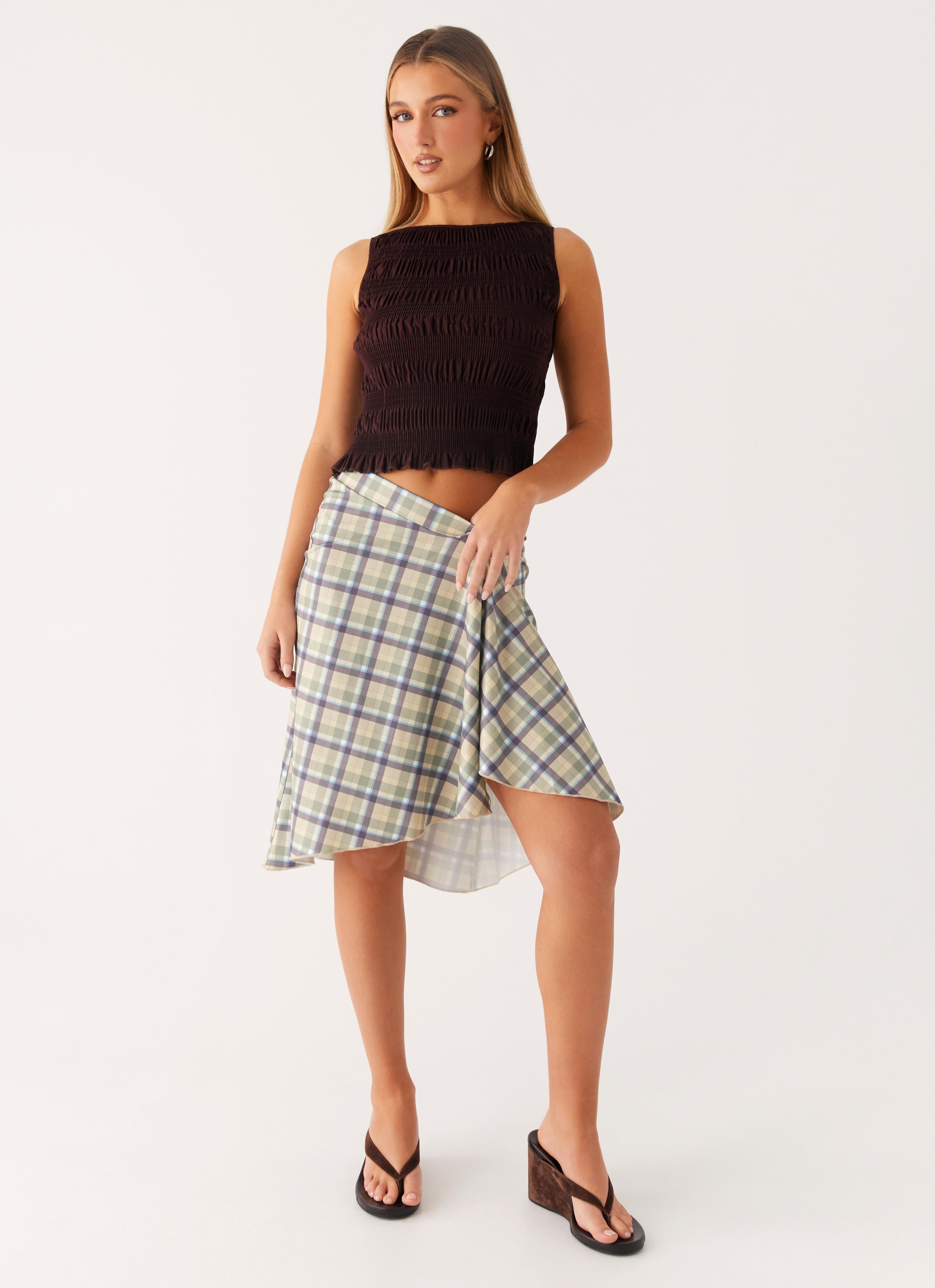 Shes a Lady Midi Skirt - Cedar Check