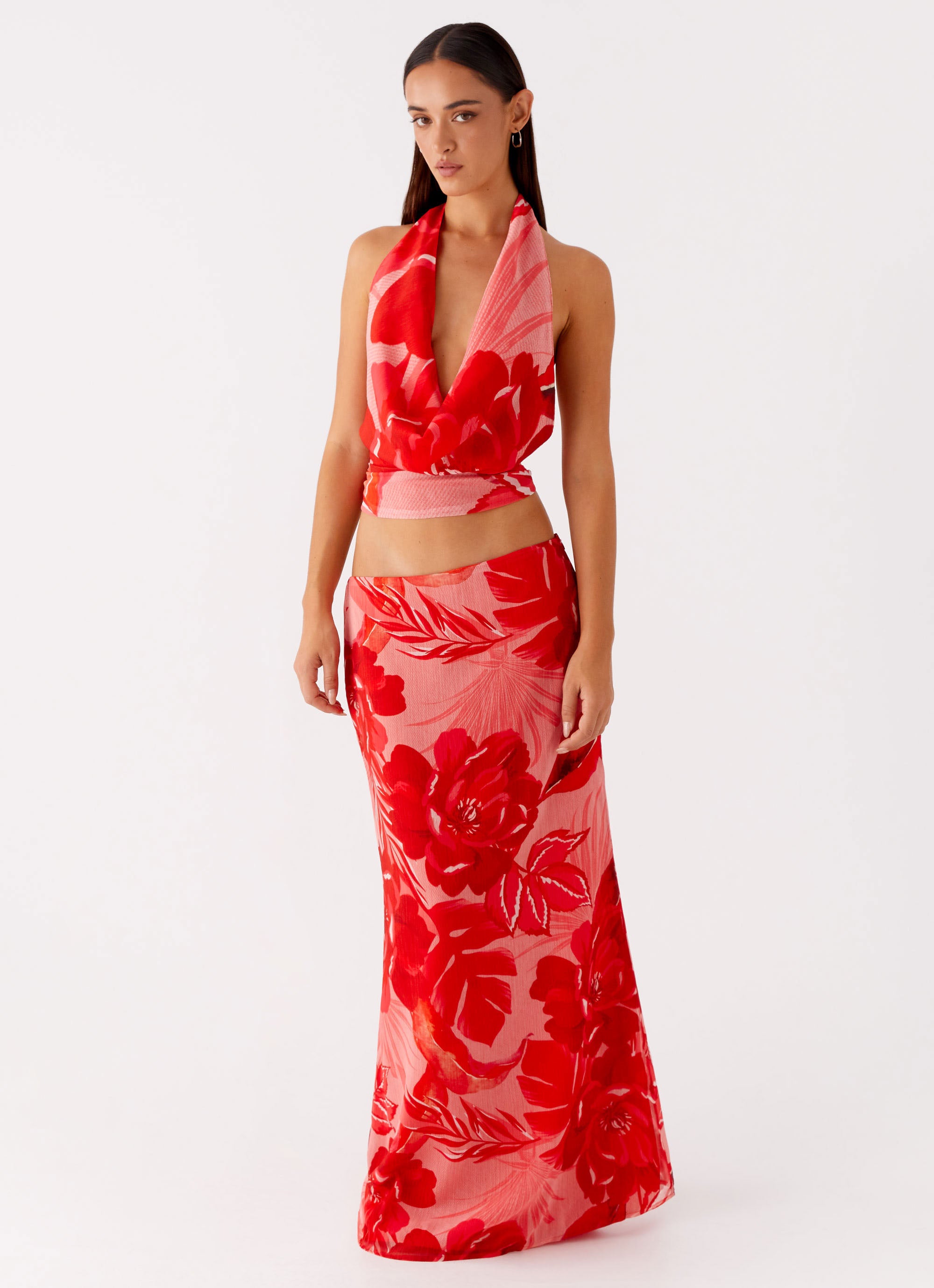 Soulful Low Rise Maxi Skirt - Sicily Sunsets Print