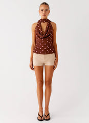 Stealing Love Scarf Top - Chocolate Strawberry Dot