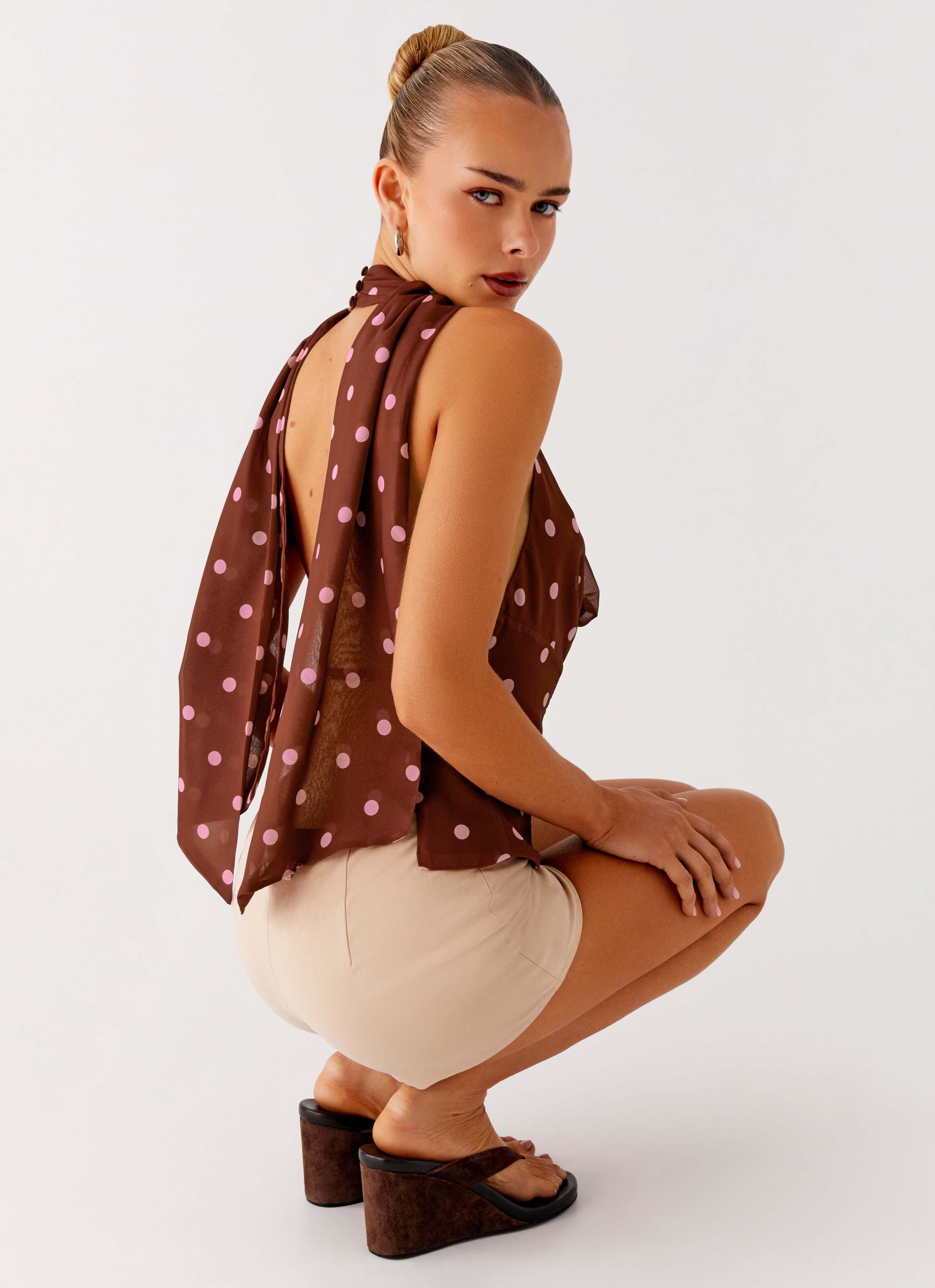 Stealing Love Scarf Top - Chocolate Strawberry Dot