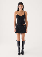 Sugar And Spice Faux Suede Corset Top - Black