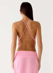 Sweet Charm Cowl Neck Top - Baby Pink