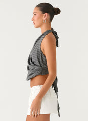 Vassy Halter Top - Grey Marle Stripe