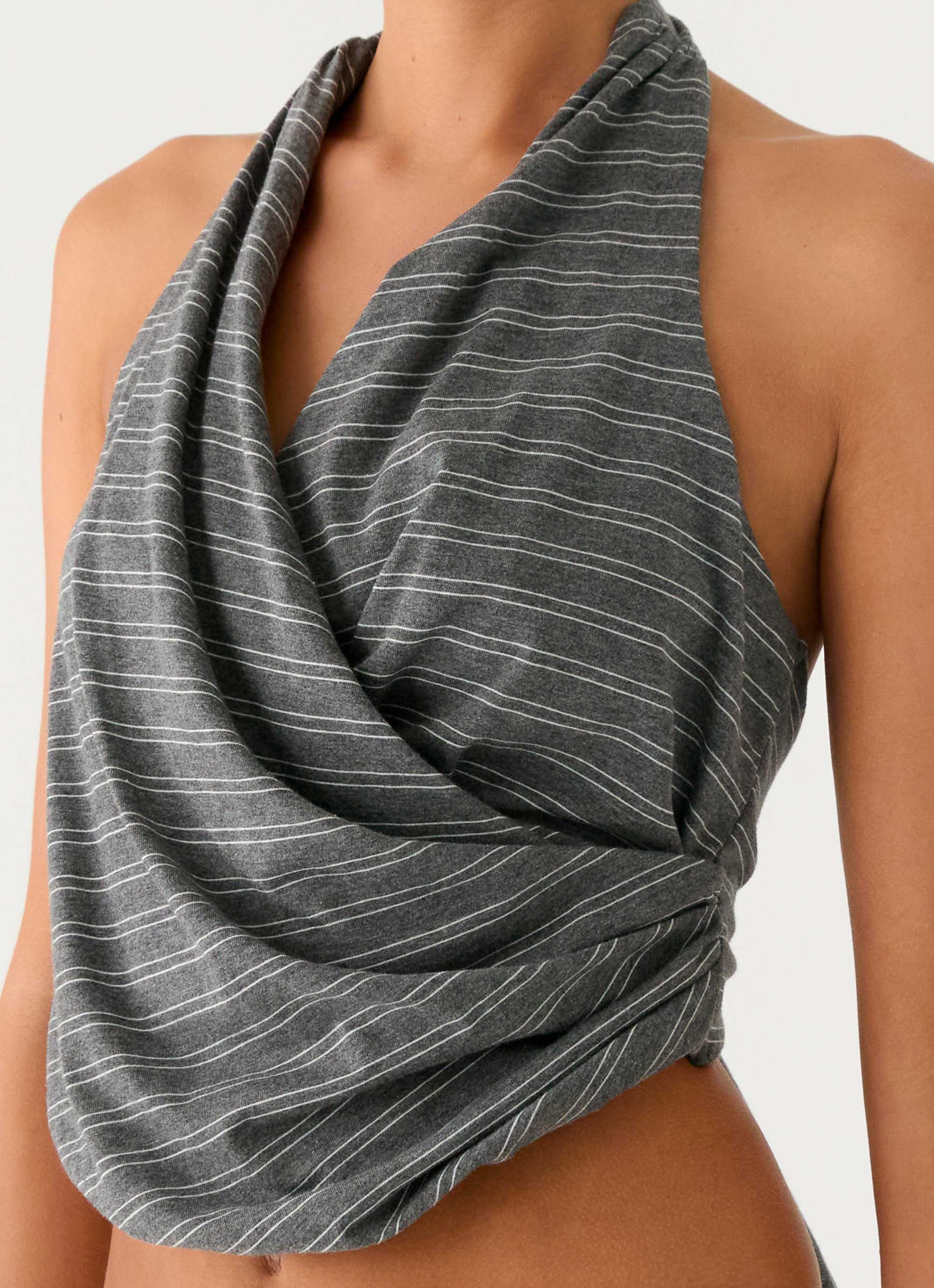 Vassy Halter Top - Grey Marle Stripe