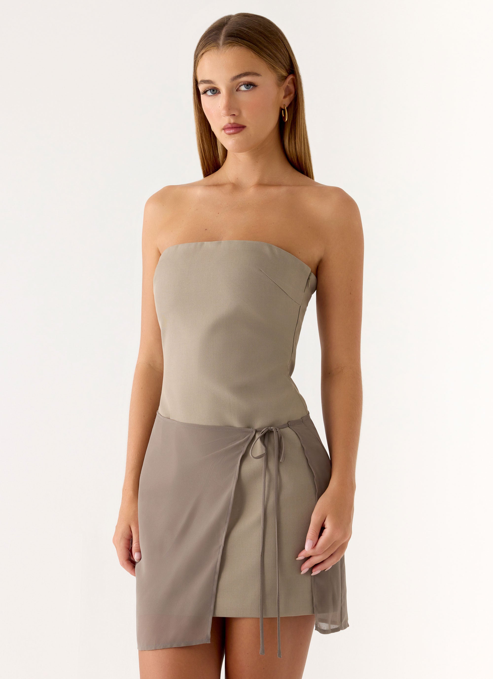 Via Veneto Mini Dress - Sand Brown