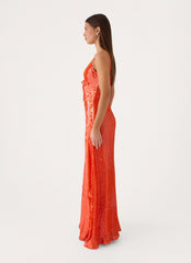 Zelie Sequin Maxi Dress - Orange